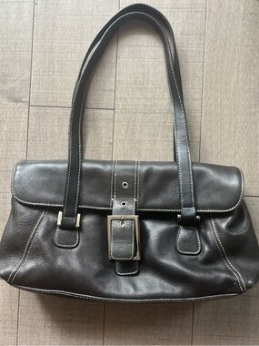 🦋Y2K🦋Soft Black Leather Shoulder Bag with a Silver Buckle